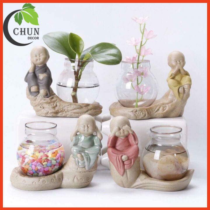 Set 4 tượng An Lạc kèm lọ hoa phong thuỷ dùng trồng cây, nuôi cá cảnh