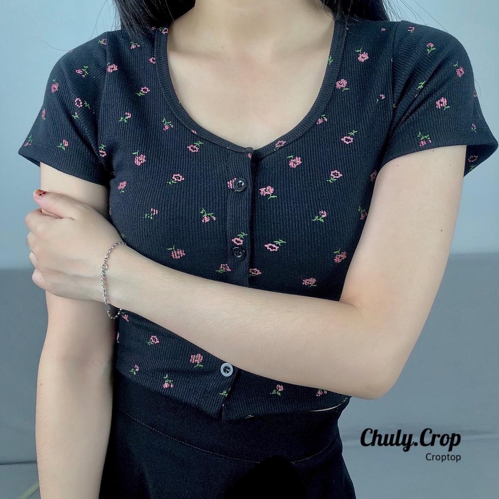 Áo croptop kiểu in hình họa tiết, nhẹ nhàng nữ tínhẢnh thật