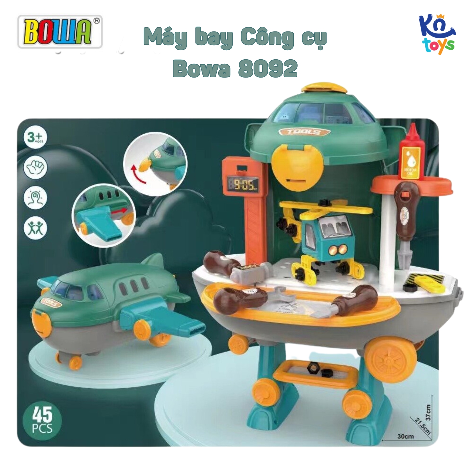 Bộ Đồ Chơi Hướng Nghiệp Nhập Vai Bowa 8092 - Máy Bay Công Cụ 45 chi tiết 2 in 1