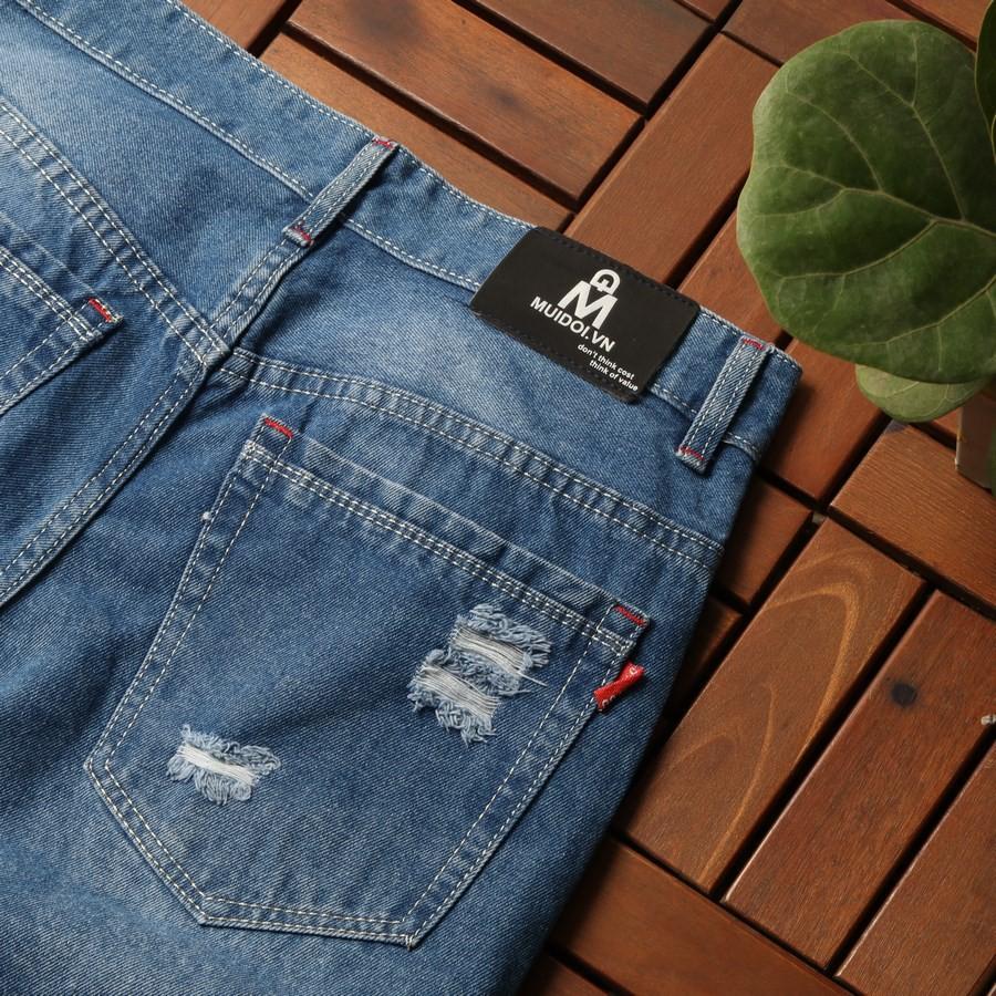 Quần short jean nam xanh nhạt cào rách GN33 Gấu Nâu