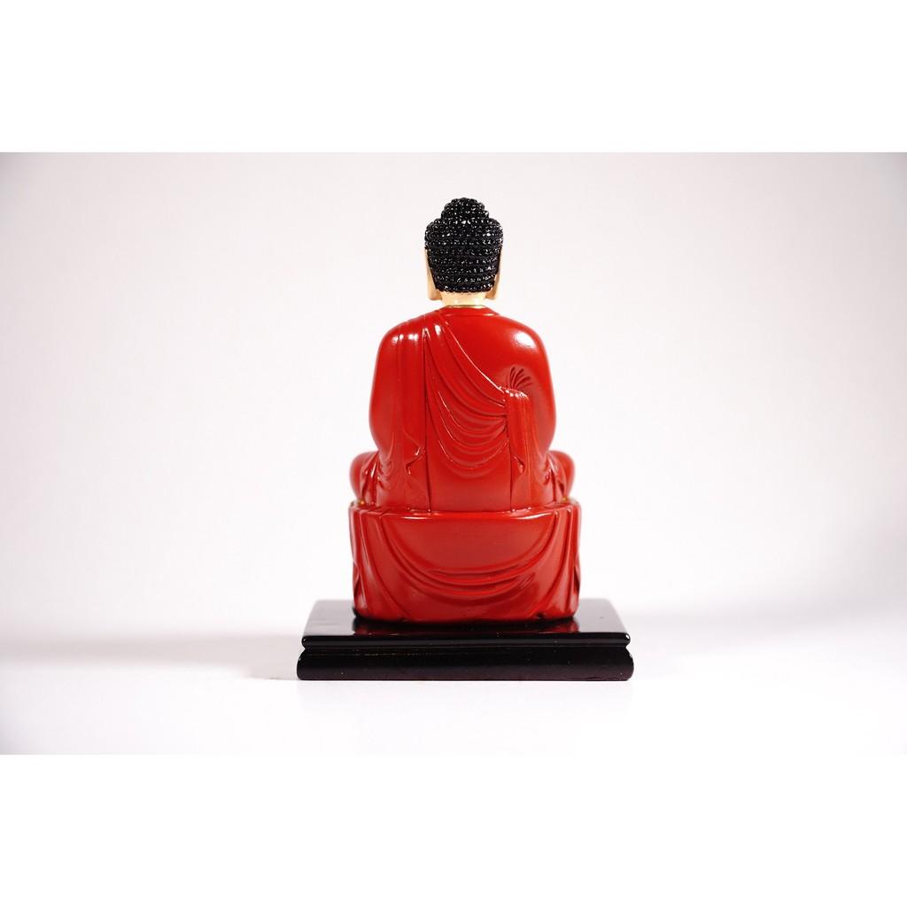 Tượng phật A Di Đà ngồi tòa sen có đế vẽ màu áo đỏ - Cao 12cm
