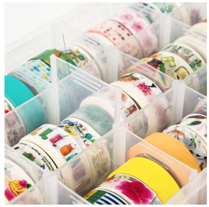 Hộp Nhựa 15 Ô Đựng Cuộn Băng Dính Washi Tape, Stickers, Hình Dán,... Trong Suốt Siêu Tiện Lợi, Gọn Gàng