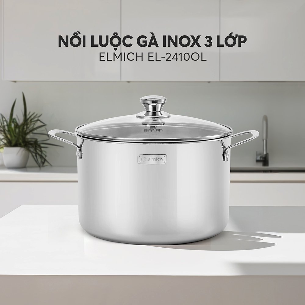 Nồi luộc gà Inox 3 lớp đáy liền Elmich Trimax Classic 28cm 2410OL, Hàng chính hãng, Dùng được mọi loại bếp - JoyMall