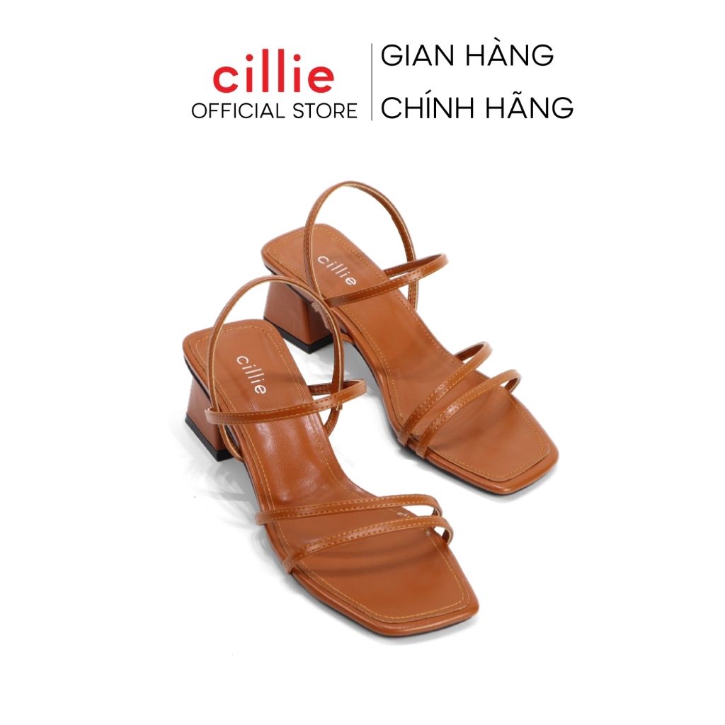 Giày sandal nữ quai ngang dây mảnh đế vuông cao 5cm chắc chân đi học đi làm Cillie 1011