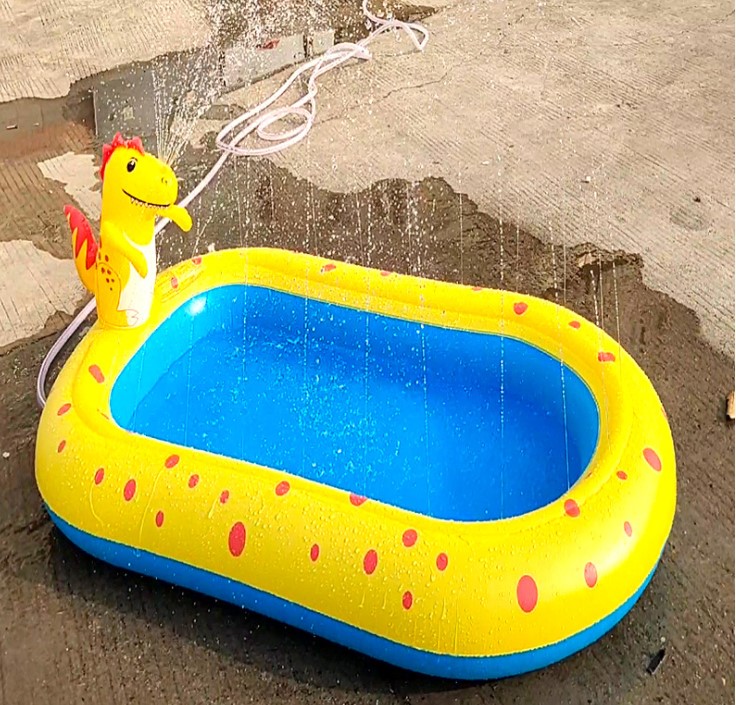 Hình ảnh Bể  bơi phao cho bé 1m7 không cần bơm điện bơm hơi có khủng long phun nước rất đẹp và vui nhộn