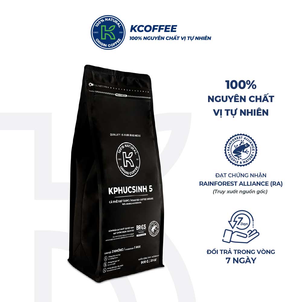 Cà phê hạt rang K Coffee 100% Robusta Arabica nguyên chất cà phê đậm vị K-HO5 (1000g/Túi)