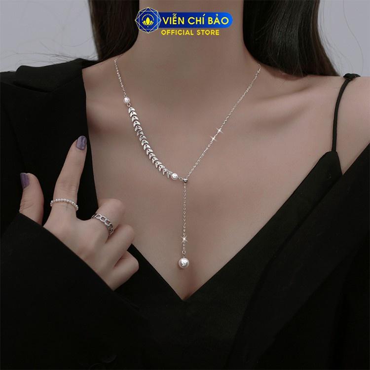 Dây chuyền bạc nữ Dương xỉ hạt châu, vòng cổ nữ Choker bạc 925 thời trang phụ kiện trang sức nữ Viễn Chí Bảo D000130x