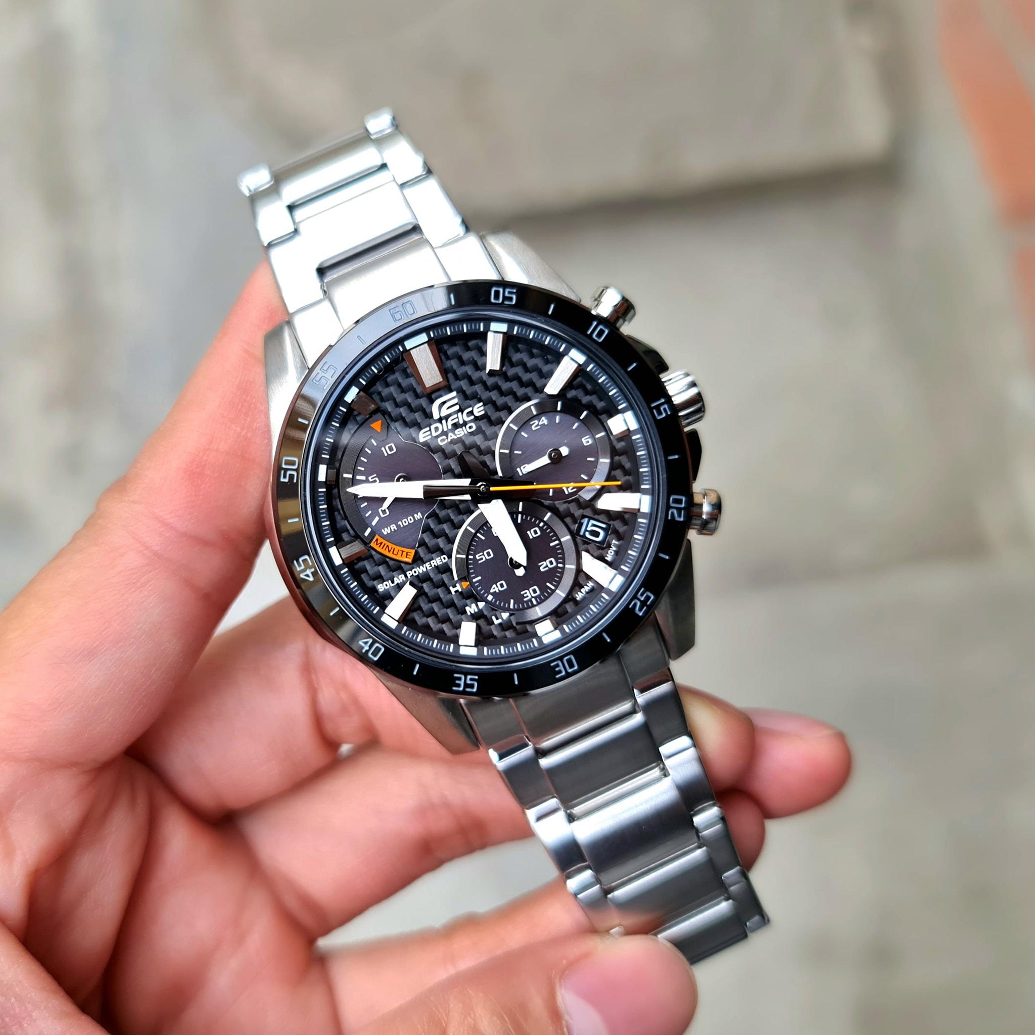 Đồng Hồ Nam Dây Thép Casio Edifice EQS-930DB-1AVUDF | Năng Lượng Mặt Trời | Mặt Carbon | EQS-930DB-1A