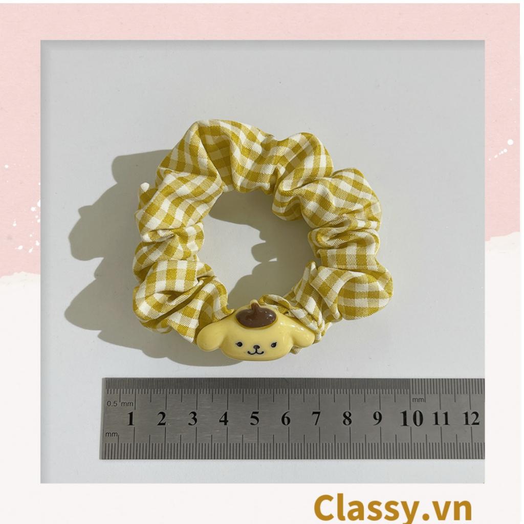 Dây cột tóc Classy scrunchies bằng vải kẻ sọc, đính họa tiết hoạt hình cún, gấu mix hàn quốc dành cho nữ PK1653