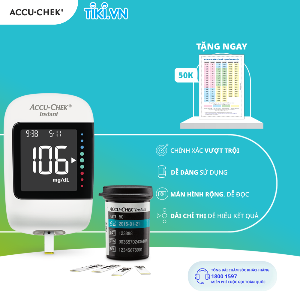 [Bảo Hành Trọn Đời] Máy Đo Đường Huyết ACCU-CHEK Instant Kèm Hộp 50 Que Thử Đường Huyết ACCU-CHEK Instant