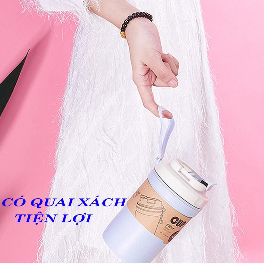 Cốc Lúa Mạch Giữ Nhiệt Dung Tích 500ML Và 420ML Kèm Thìa Có Lỗ Hút Thân Thiện Môi Trường