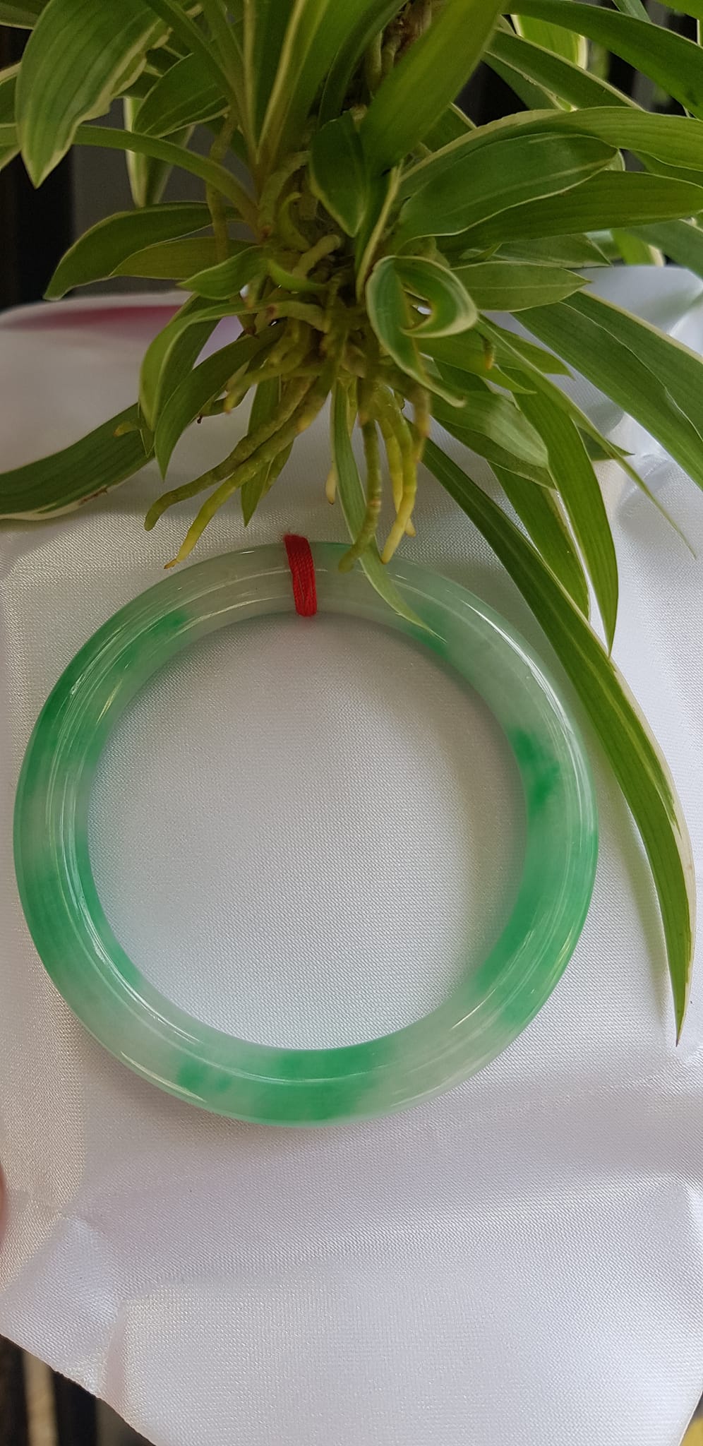 Vòng tay nữ đá Cẩm Thạch tự nhiên mới TR LÝ IC 54mm x chột to 9mm vòng màu trắng xanh lý đẹp nữ 52kg - 56kg đeo ạ