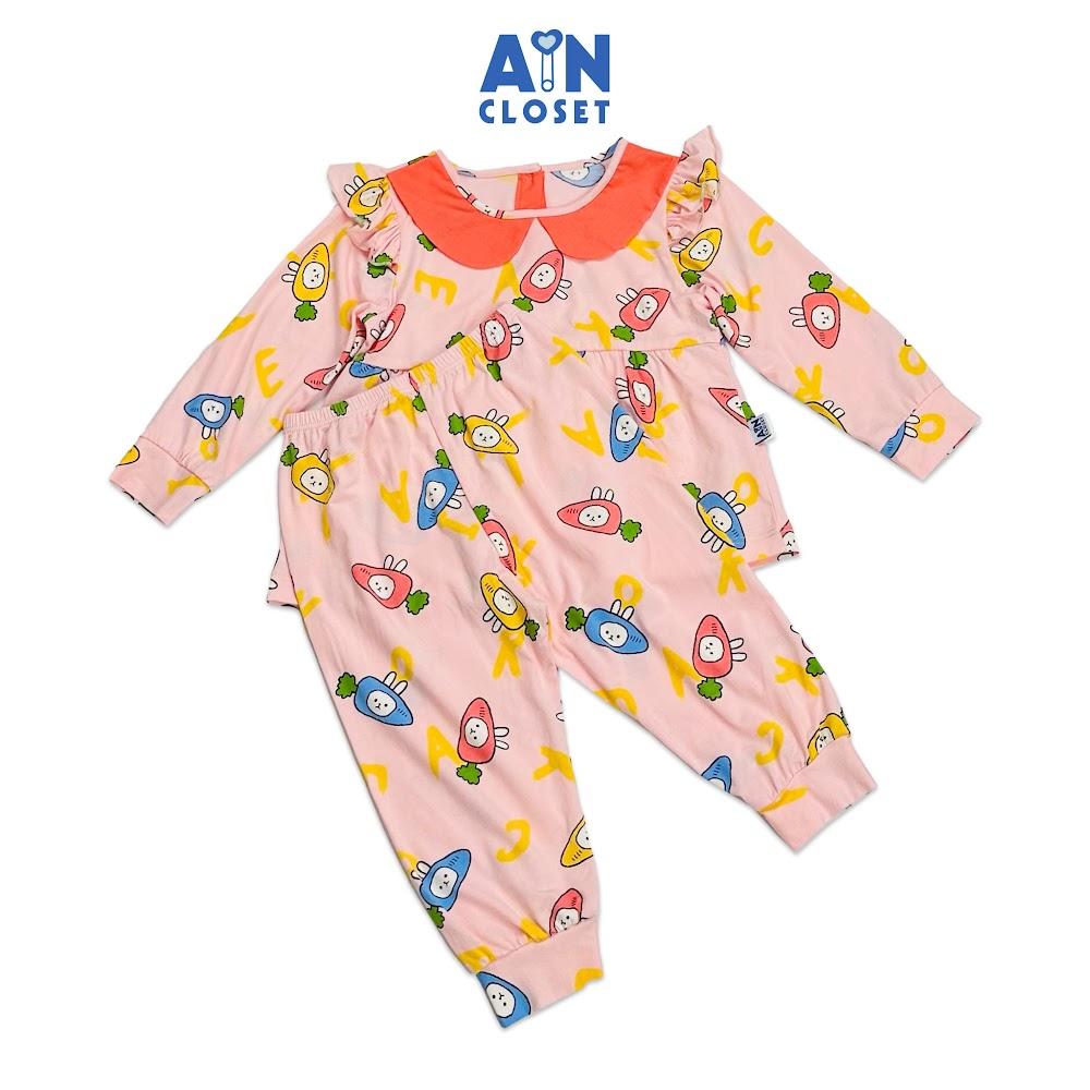 Bộ quần áo dài bé gái họa tiết Carrot cổ sen hồng thun cotton - AICDBGELKVYU - AIN Closet