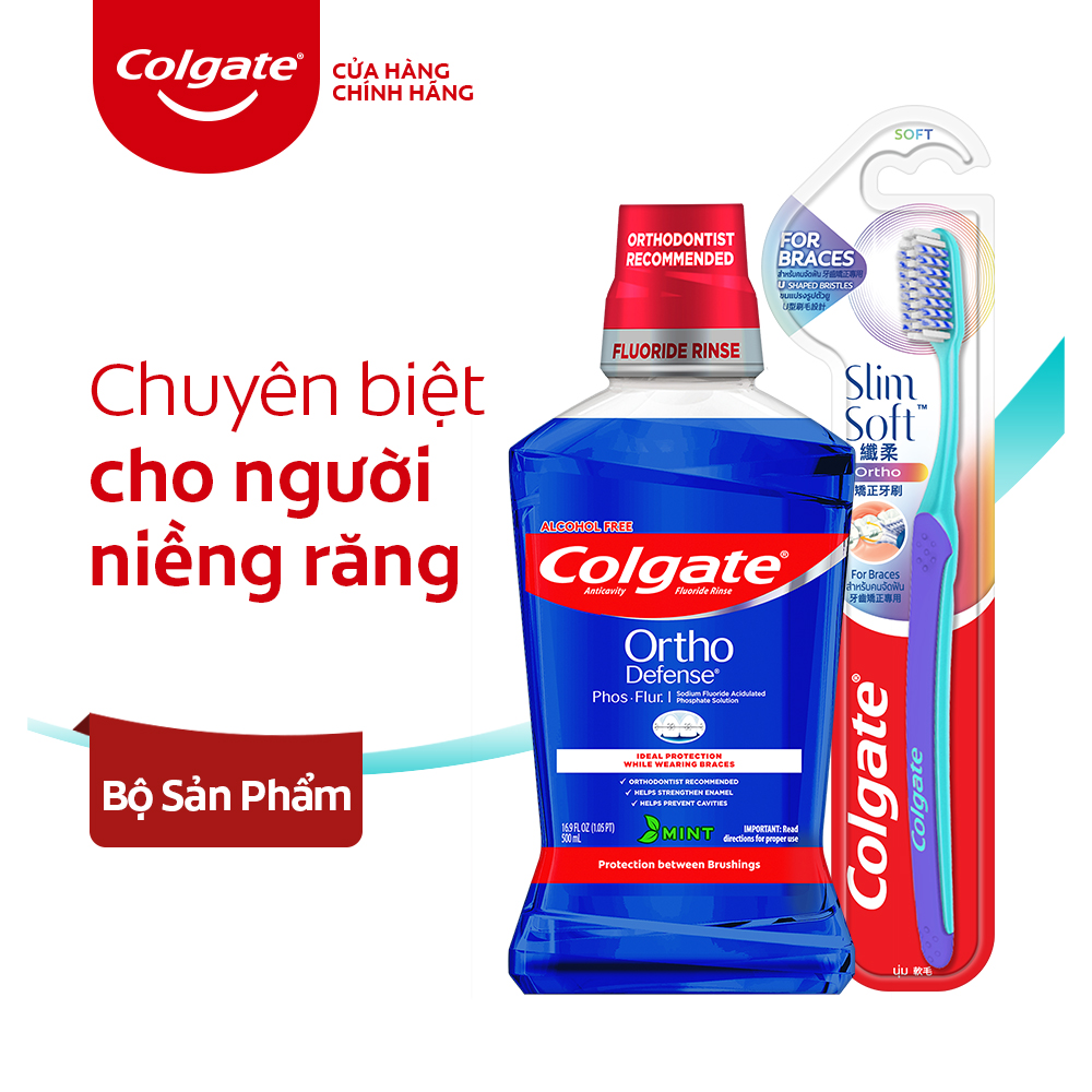 Combo Bàn chải đánh răng Ortho và Nước súc miệng Ortho 500ml dành cho người niềng răng