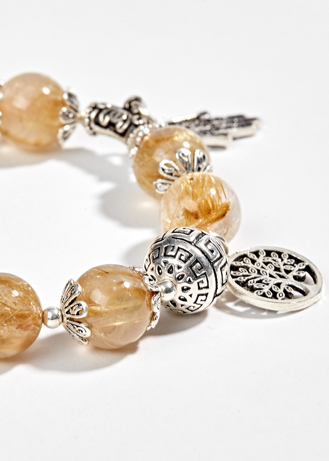 Vòng Thạch Anh Tóc Vàng Phối Charm Túi Tiền Bạc Ngọc Quý Gemstones