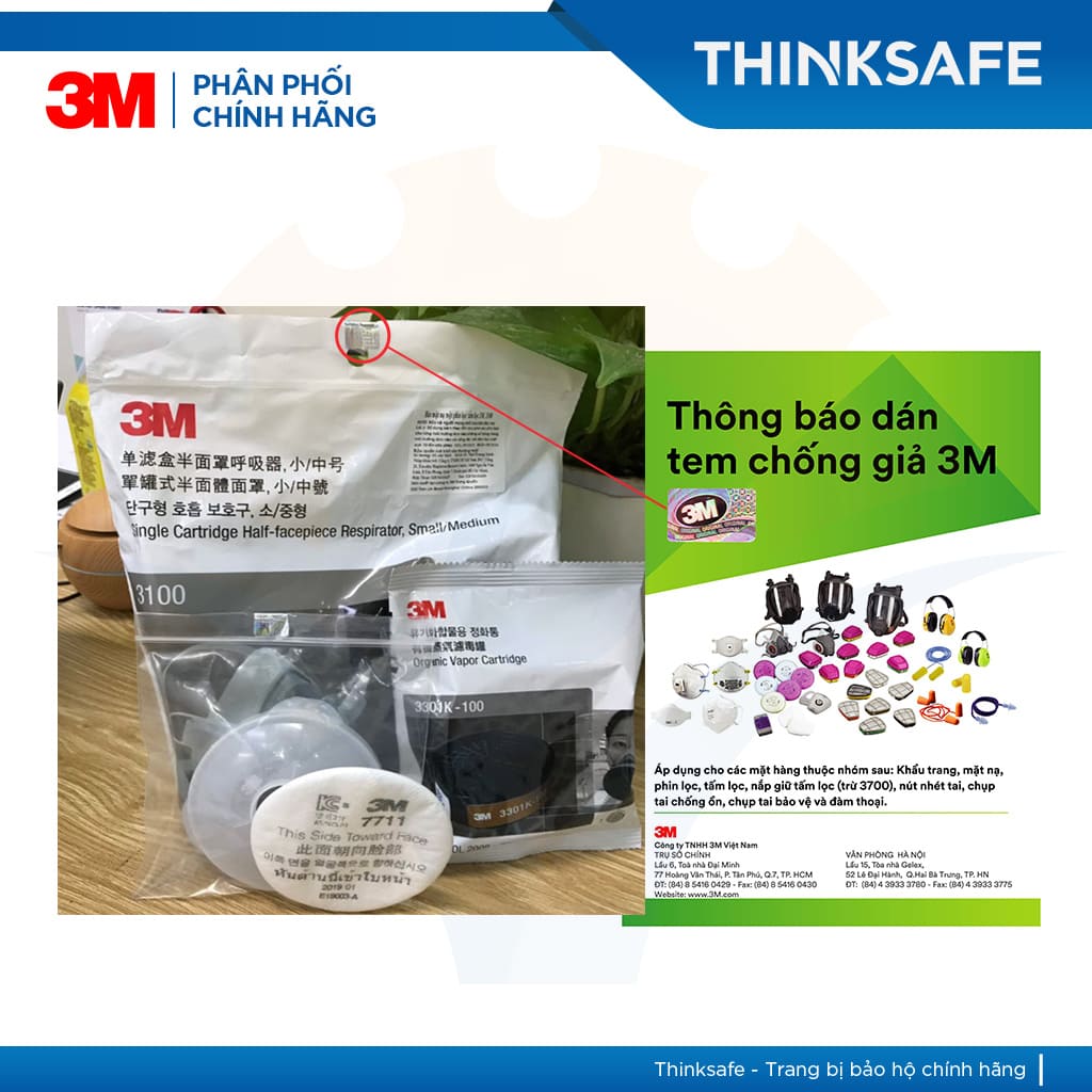 Mặt nạ phòng độc 3M 3200 kèm phin lọc 3301K-100, lọc hữu cơ/ACID mặt nạ phun thuốc bảo vệ thực vật, hơi sơn, hóa chất