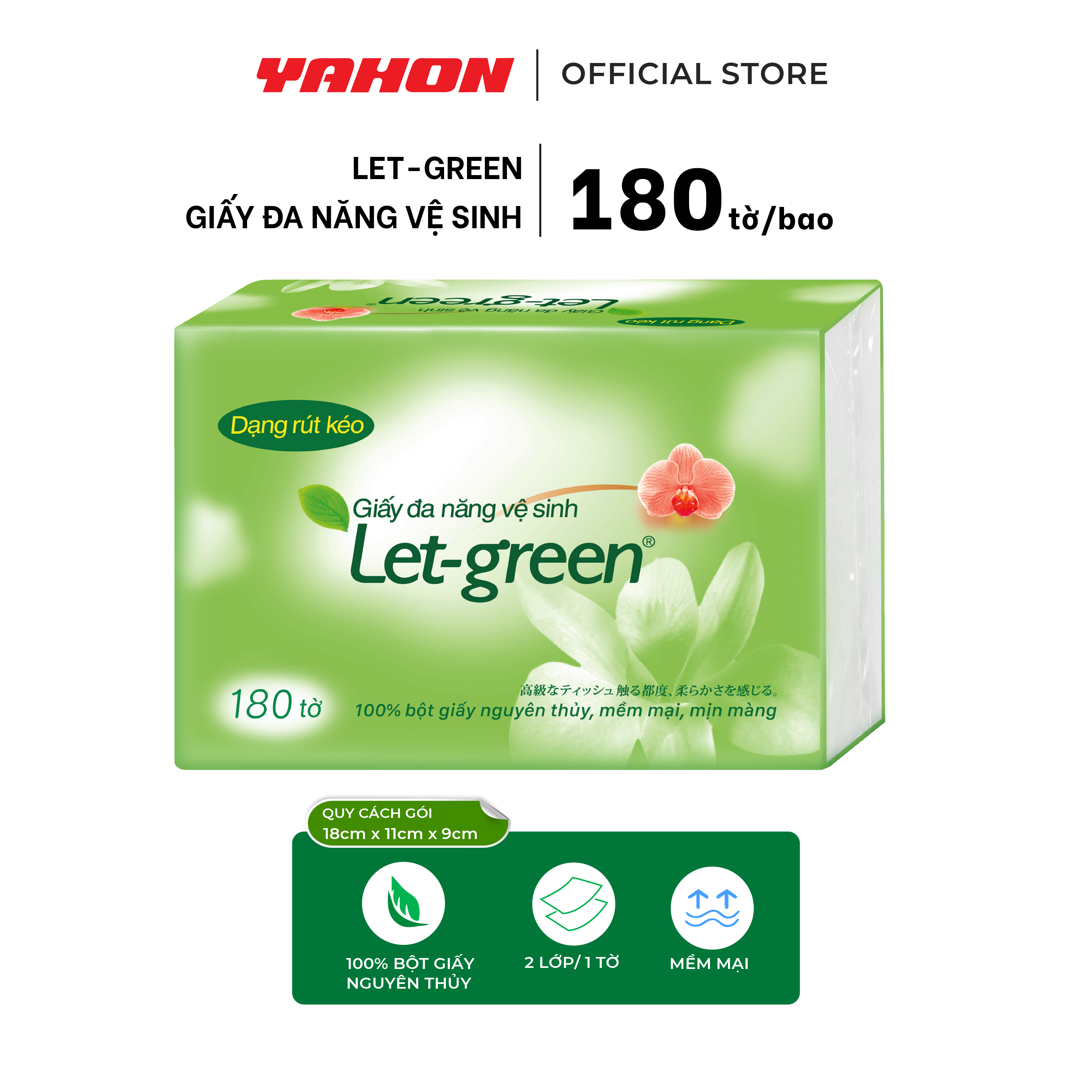 Combo Bao Khăn Giấy Vệ Sinh Đa Năng LET-GREEN 18*21cm, 180 Tờ/Bao