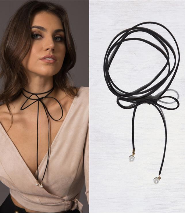 Vòng cổ choker tattoo V67 dây dài đính hạt