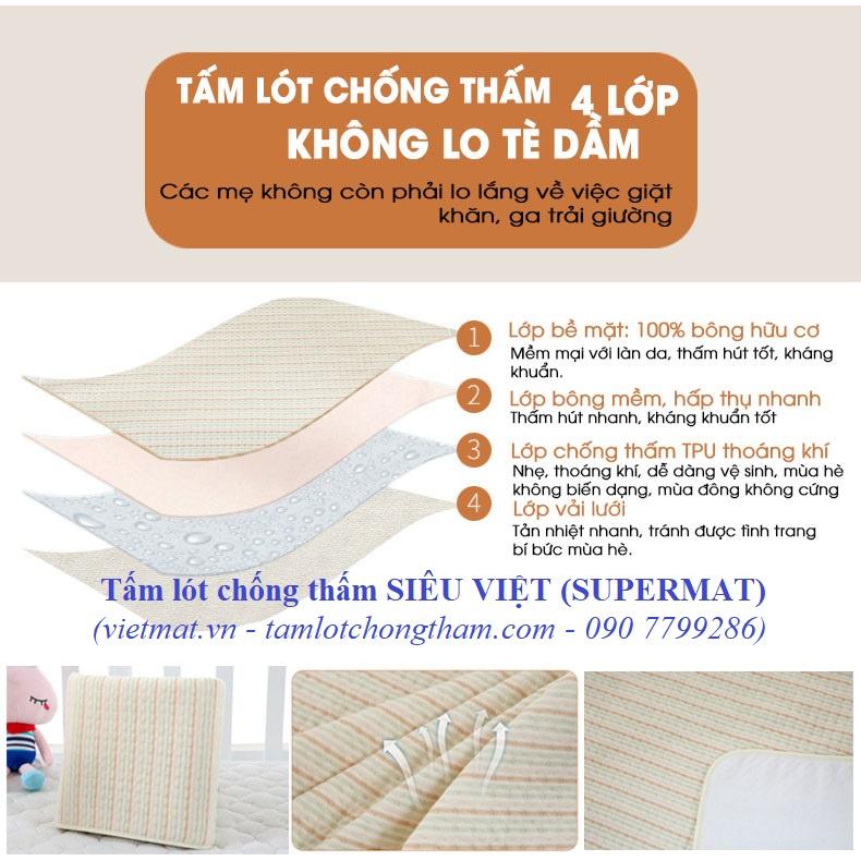 Size 70x100cm Siêu lót chống thấm cho bé Supermat chống thấm tuyệt đối, không nóng bí, mềm êm, giặt máy lâu bền