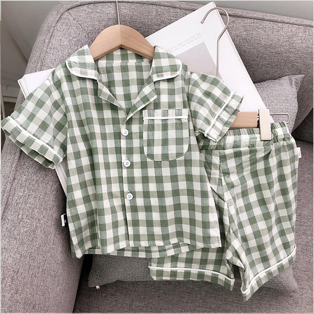 Bộ Pijama Cộc Tay Chất Thô Đũi Cực Mát Cho Bé, Bộ Cộc Kẻ Caro Siêu Hot Cho Bé Trai, Bé Gái Từ 6 - 28kg - SUMO KIDS