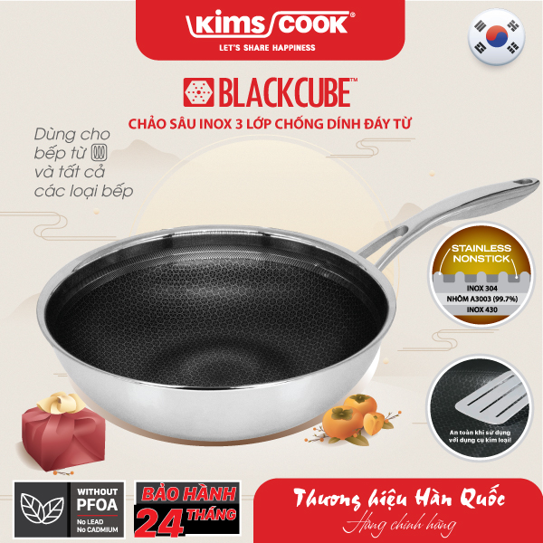 Chảo sâu KIMS COOK Blackcube inox 3 lớp đáy từ chống dính