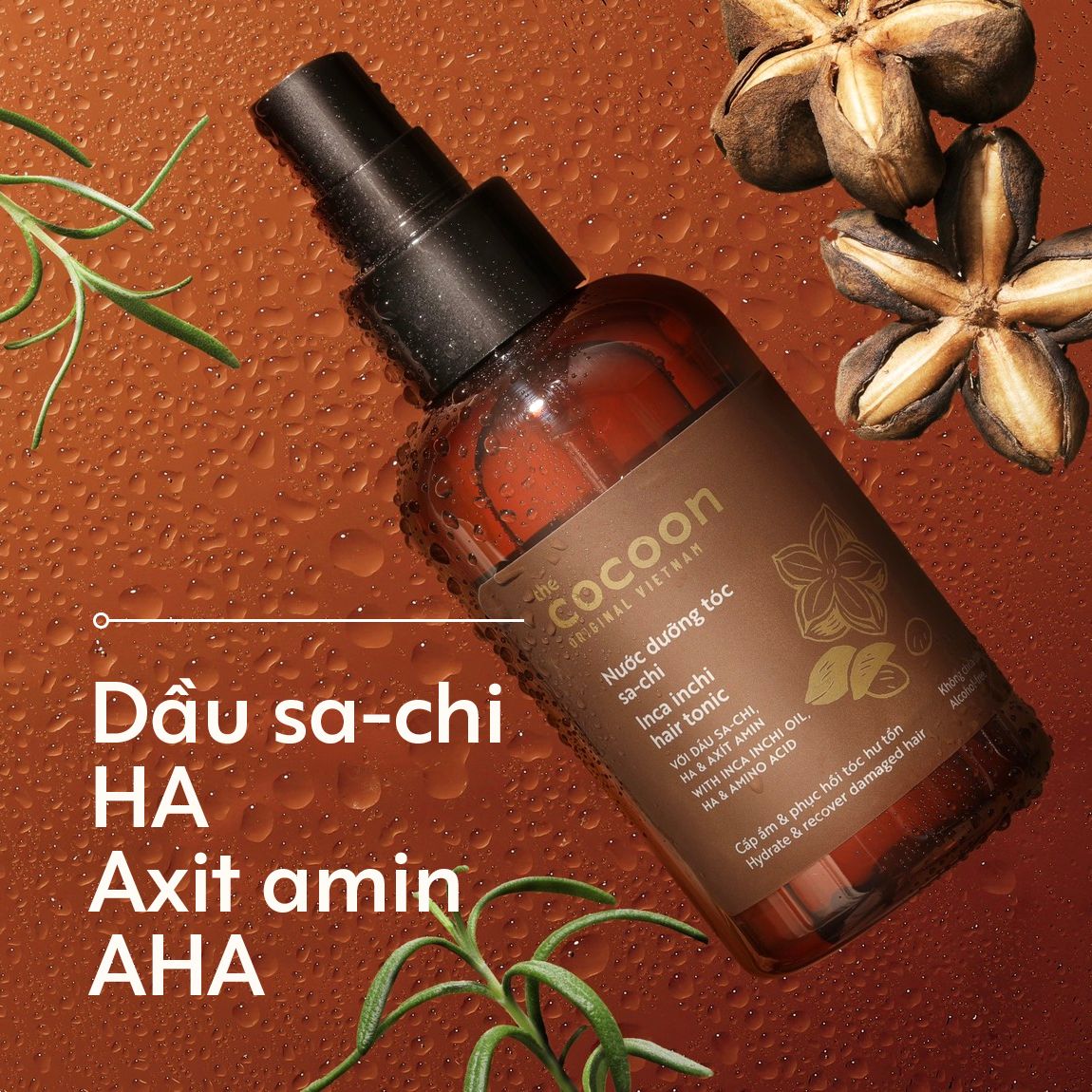 Nước dưỡng tóc Sa-chi Cocoon giúp cấp ẩm và phục hồi hư tổn 140ml