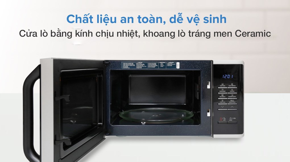 Lò vi sóng tráng men Samsung Dòng vi sóng 23L (MS23K3513AS) | Rã Đông Nhanh Chóng | Khoang lò tráng men CERAMIC INSIDE - Hàng chính hãng