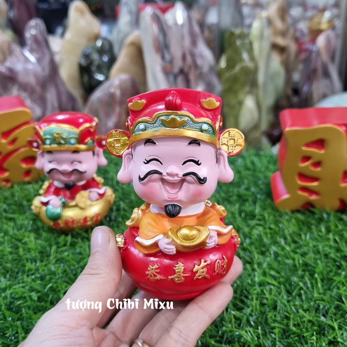 Tượng Thần Tài 10cm đầu lò xo lắc lư trang trí bàn làm việc, taplo ô tô, quà tặng