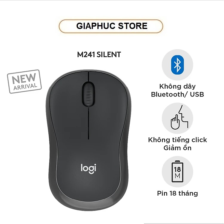 Chuột không dây Logitech M241 Silent Bluetooth - Hàng chính hãng