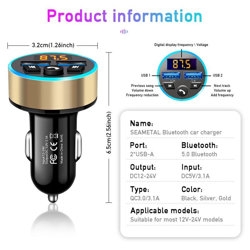 Bộ sạc trên ô tô Bộ phát Bluetooth FM Bộ nhận cuộc gọi âm thanh MP3 QC3.0 Ô tô đa năng 12V 24V