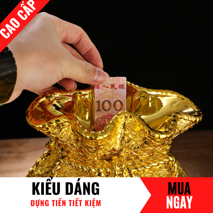 Tượng Bao Vàng Đựng Tiền Bằng Vàng Cát Mỹ Nghệ Cao 14.5cm