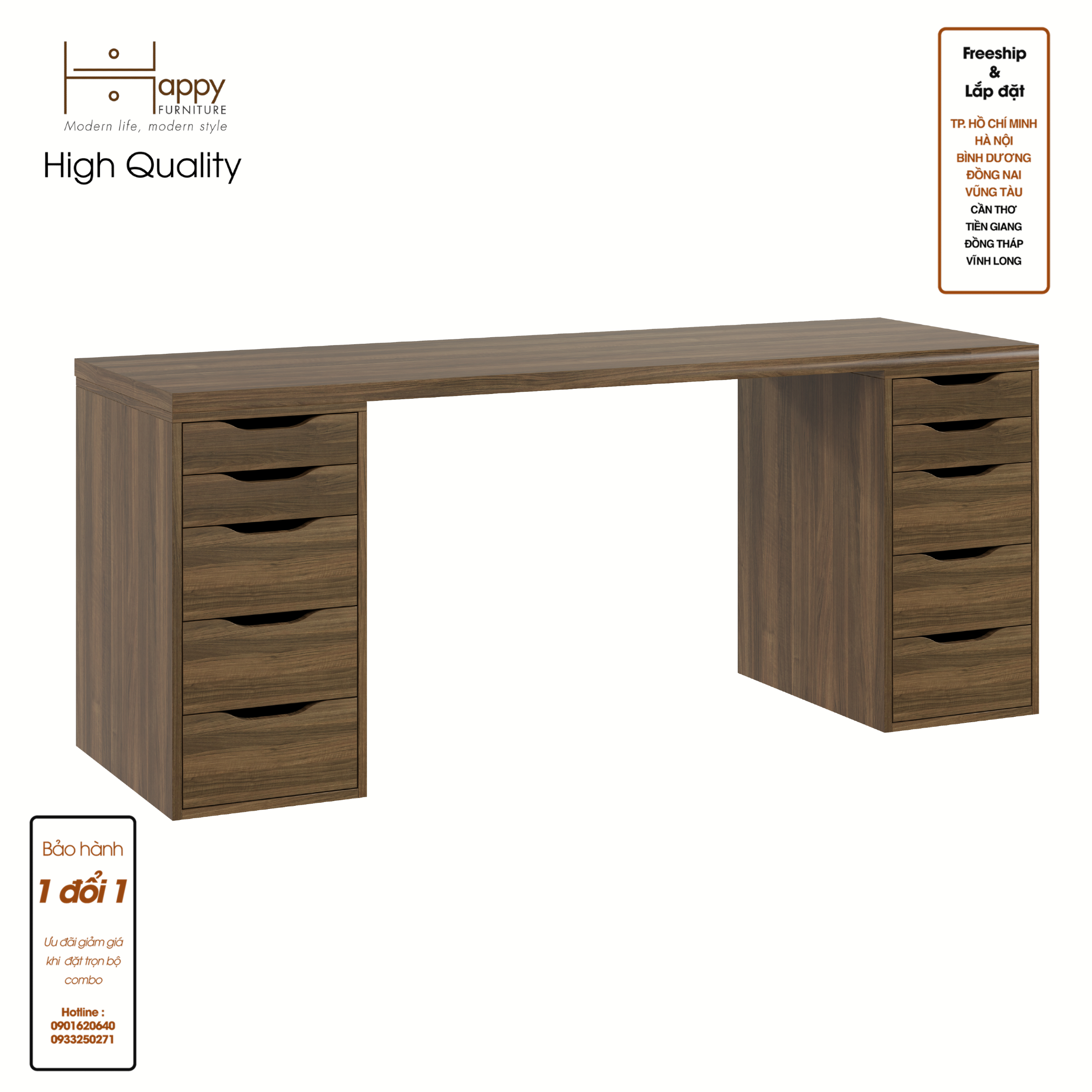 [Happy Home Furniture] LIDA, Bàn làm việc - 2 bên ngăn tủ, BAN_028, BAN_024