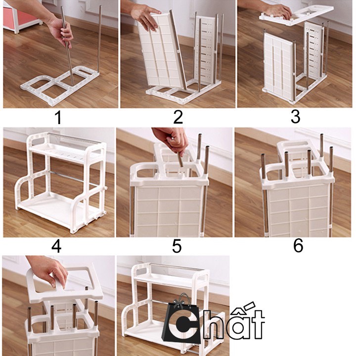 Kệ để lọ gia vị chữ H có khay để thớt