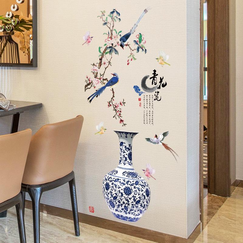 DECAL DÁN TƯỜNG BÌNH HOA THỔ CẨM VÀ CHIM ÉN