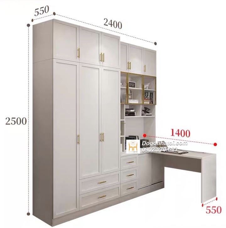 Bàn làm việc kết hợp tủ quần áo phong cách tân cổ điển 2m4 x 2m4 - TA214