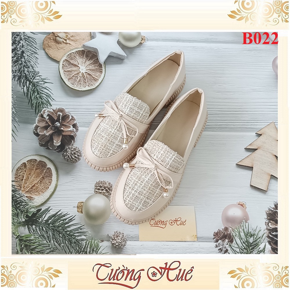 Giày Búp Bê Mũi Tròn Nữ Phối Nơ Gót Vuông Cao 3CM - Hàng Quảng Châu