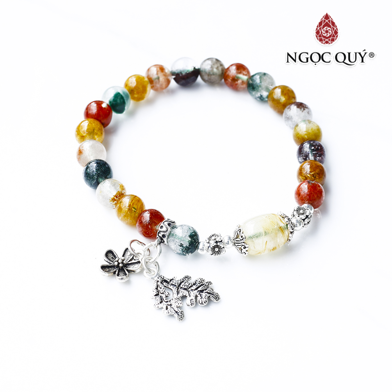 Vòng đá thạch anh đa sắc phối lu thống tóc vàng - Ngọc Quý Gemstones