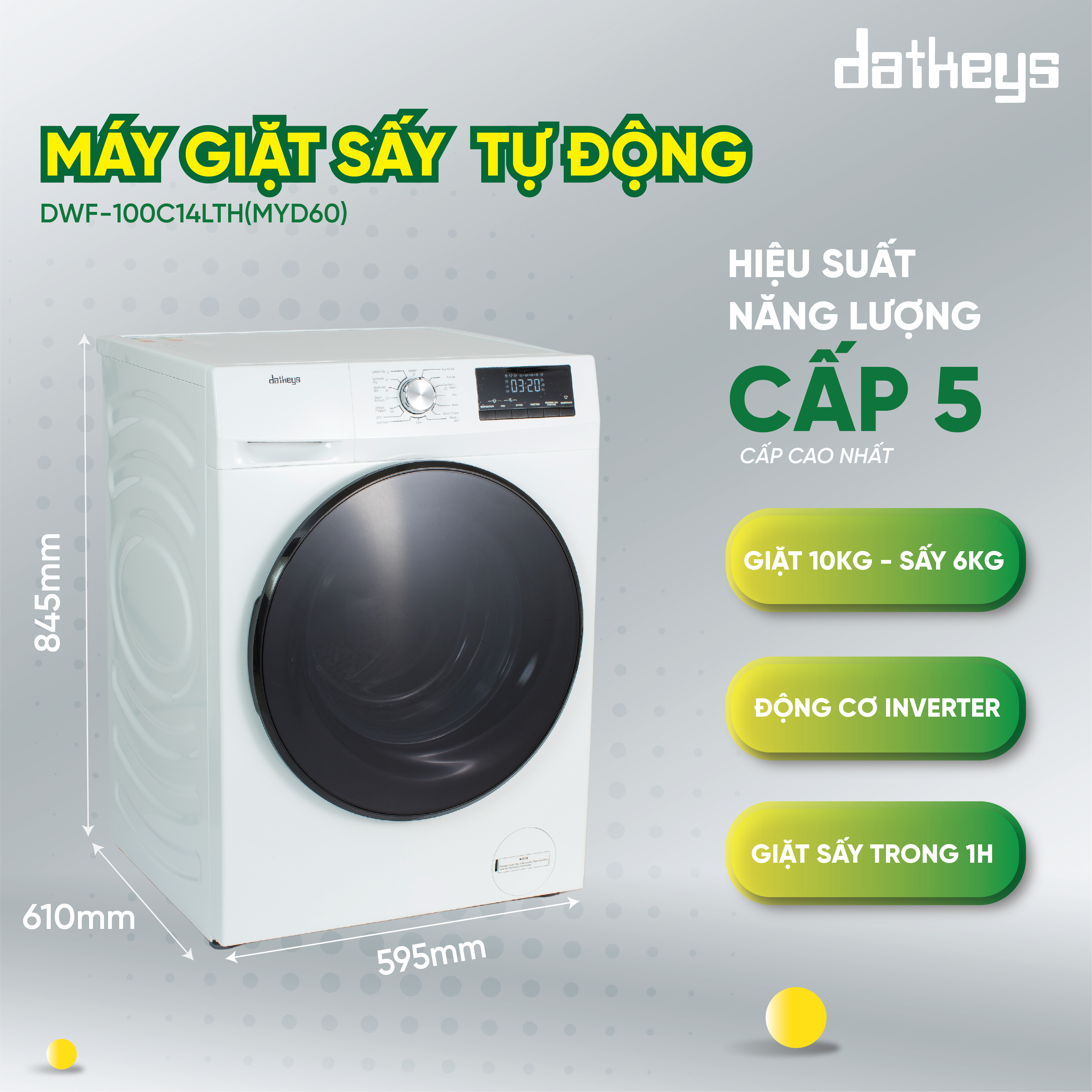 Máy giặt sấy tự động Datkeys 10Kg Model DWF-100C14LTH(MYD60) | Hàng chính hãng