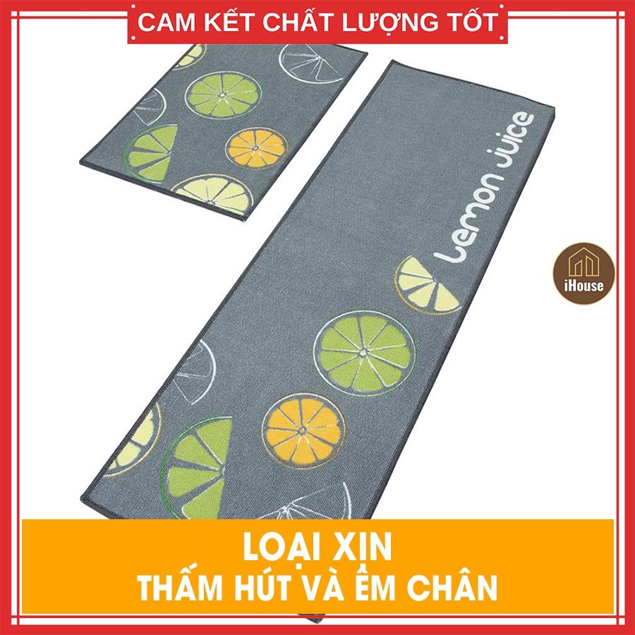 Bộ thảm lau chân nhà bếp màu họa tiết qủa chanh Lemon Juice, thảm nhà bếp dài trang trí bền đẹp (gồm 2 miếng)