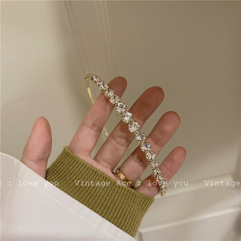 Bờm tóc đính đá đơn giản 2 màu tiểu thư