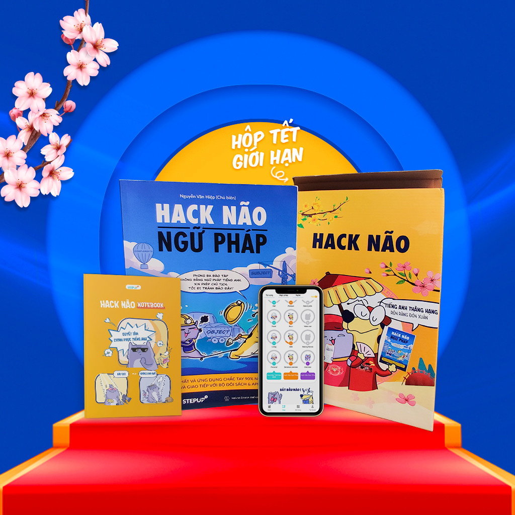 [Hộp sách Tết 2021 - Phiên bản giới hạn] Sách Hack Não Ngữ Pháp kèm Hack Não Notebook hữu ích - Tặng App Hack Não Pro học ngữ pháp tiếng Anh miễn phi