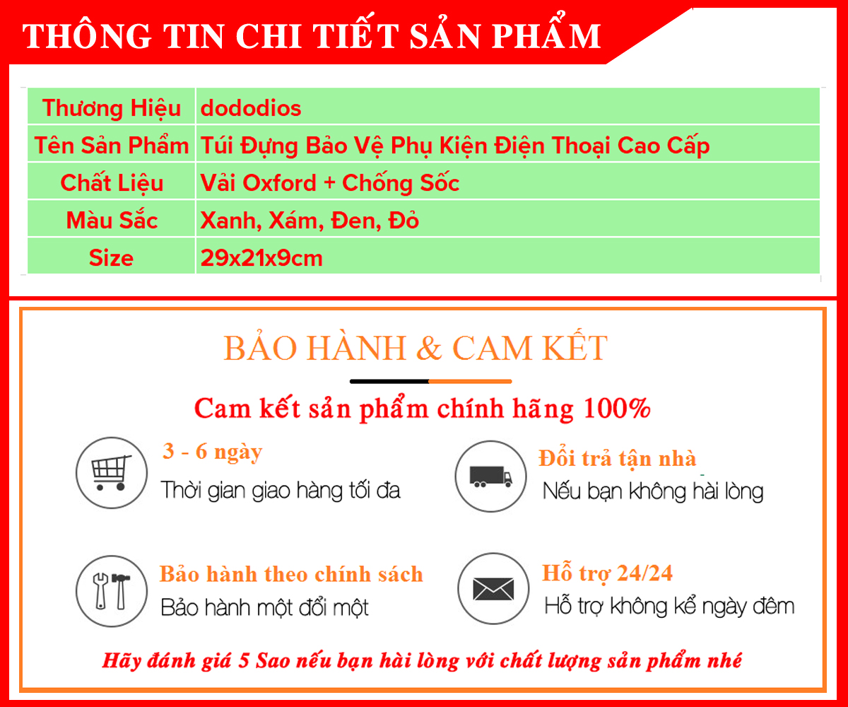 Túi Đựng Phụ Kiện Điện Thoại 2 Ngăn Lớn Cải Tiến Nhiều Ngăn Chống Nước, Chống Sốc – Túi Bảo Vệ Phụ Kiện Máy Tính Bảng Máy Ảnh Loa Sạc Sự Phòng Cáp Củ Sạc Hàng Chính Hãng Dododios