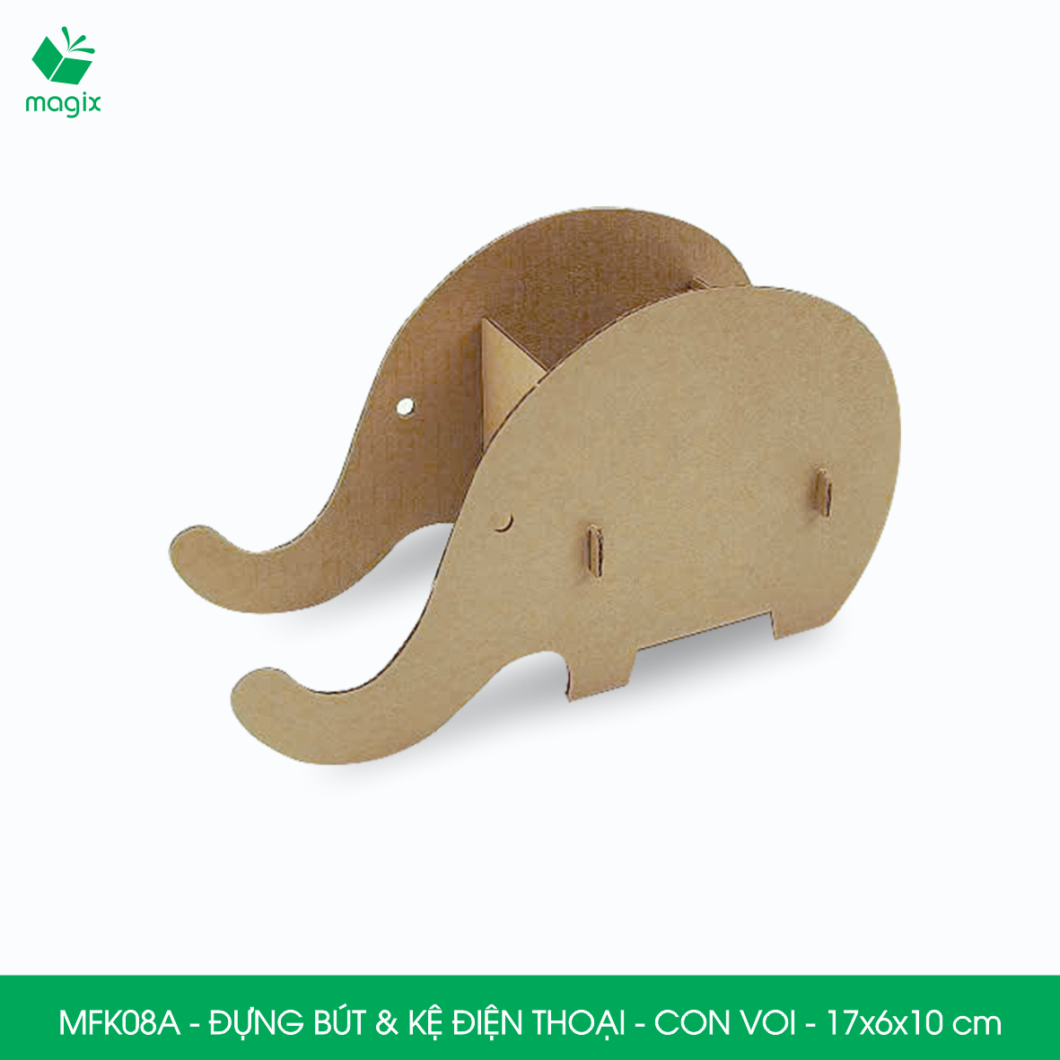 MFK08A - Đựng bút &amp; kệ điện thoại bằng giấy carton - Hộp bút kiểu dáng Con voi - 17x6x10 cm