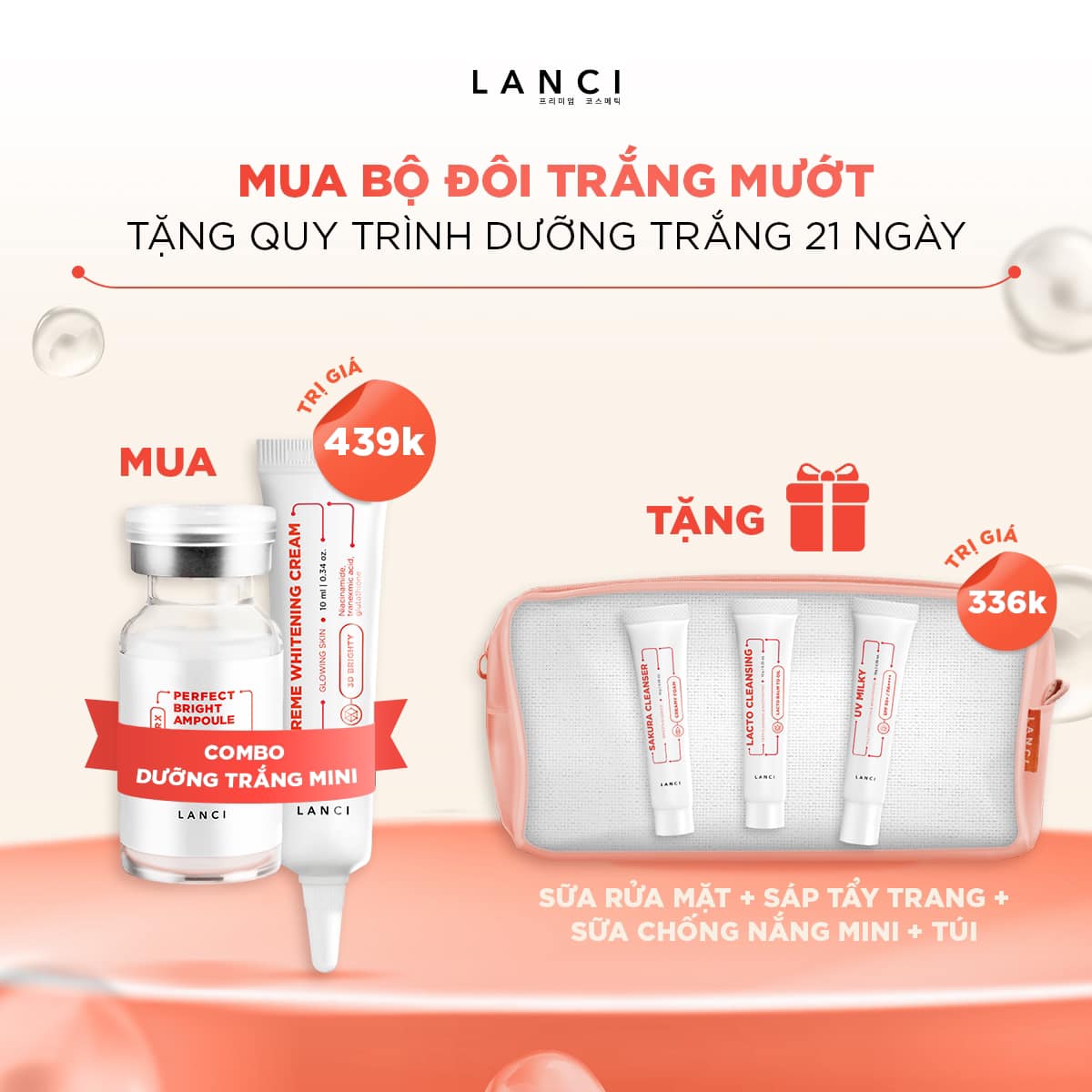 Bộ Minikit Dưỡng Trắng da LANCI Trắng Mướt ngay sau 1s