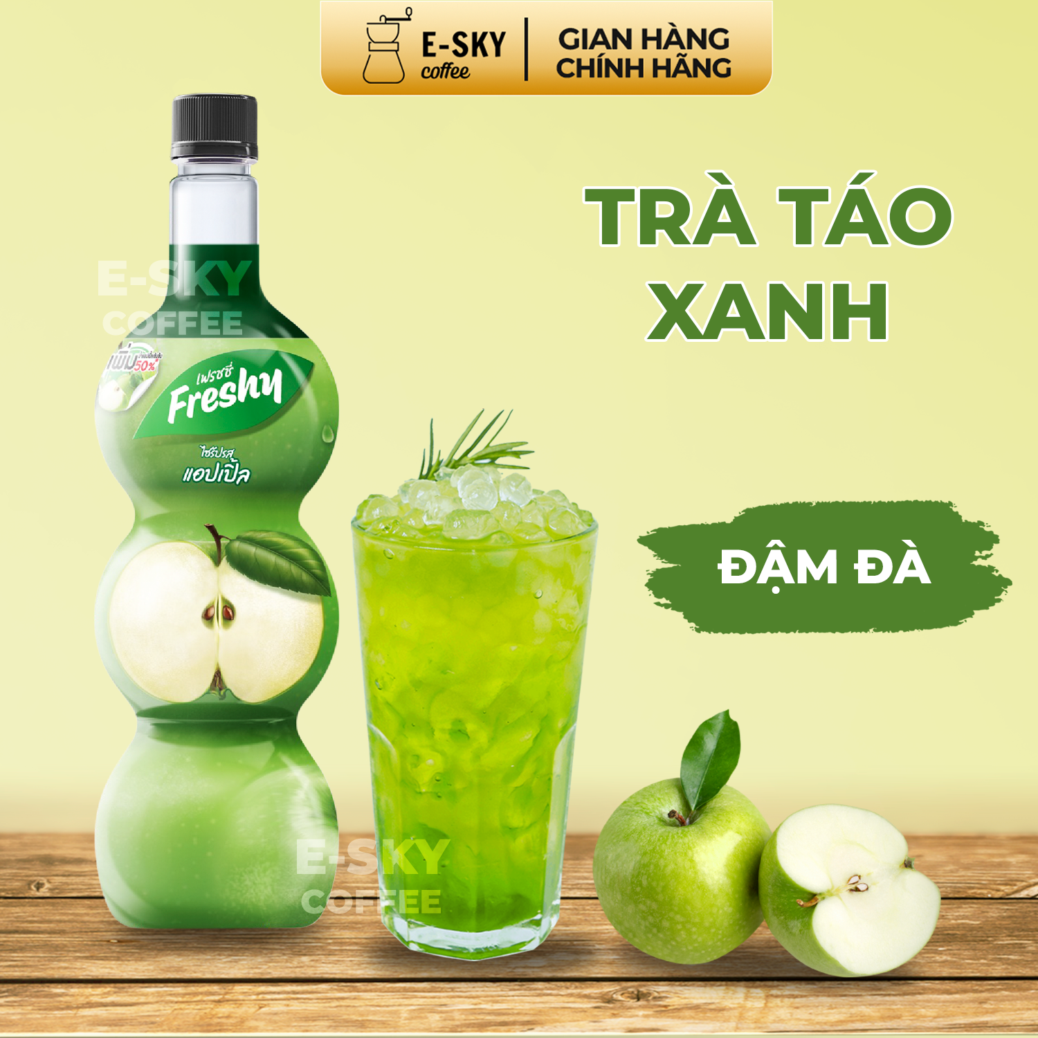Siro Táo Xanh Freshy Green Apple Syrup Nguyên Liệu Pha Chế Trà Sữa Chai 710ml