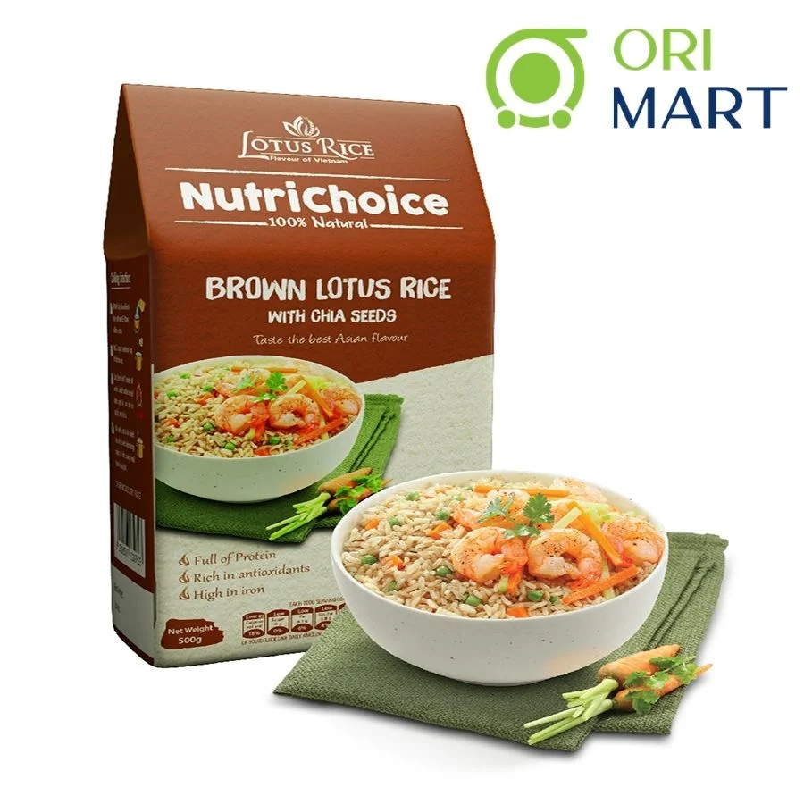 COMBO 5 Gạo Lứt Nâu & Hạt Chia Hữu Cơ NutriChoice Brown Lotus Rice Gói 500G Thơm Ngon Giàu Dinh Dưỡng Đạt Chuẩn An Toàn ORIMART