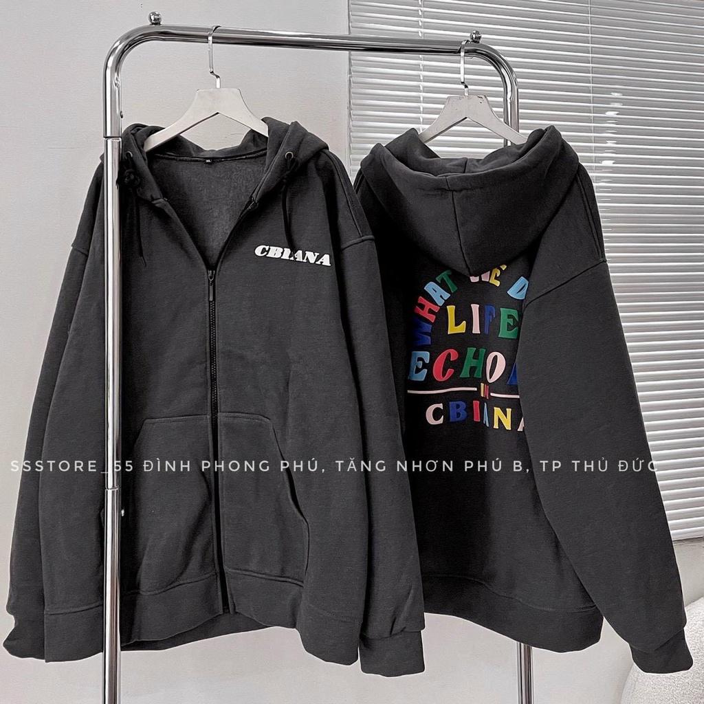 Áo Khoác nỉ bông CLBANA phối Chữ Sau Lưng Dây Kéo form rộng unisex nam nữ Thu Đông Mẫu Hot