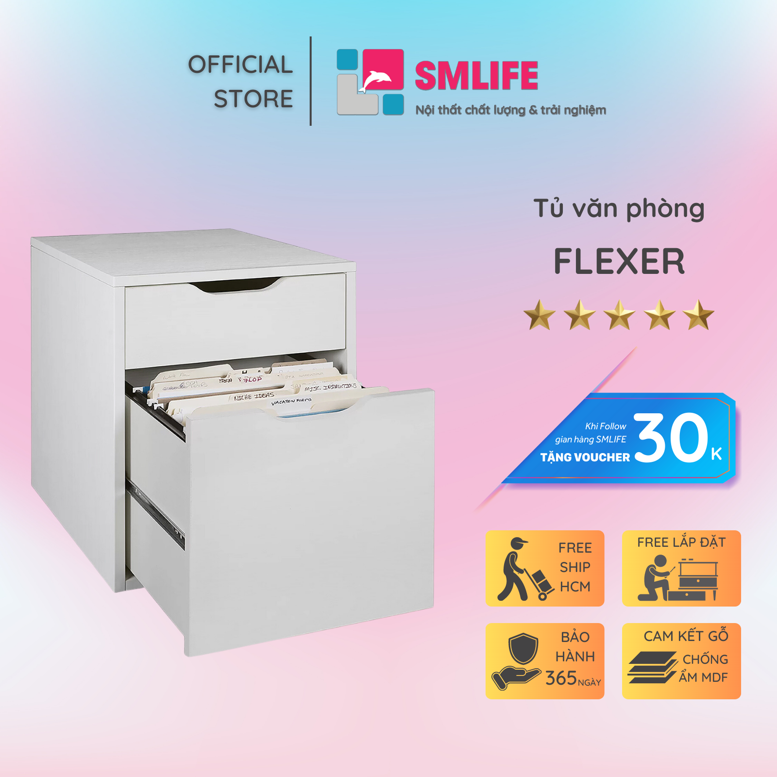 Tủ đựng tài liệu, hồ sơ SMLIFE Flexer  | Gỗ MDF dày 17mm chống ẩm | D40xR45xC50cm