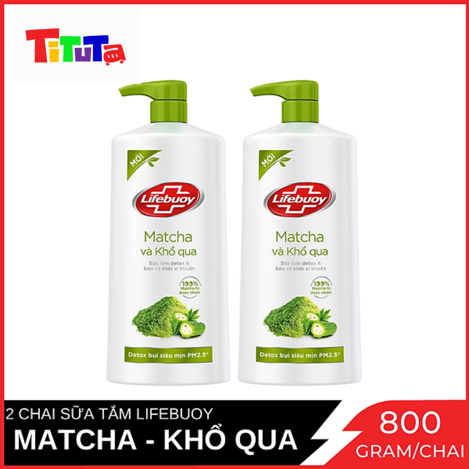 COMBO 2 Chai Sữa tắm Lifebuoy Bảo Vệ Khỏi Vi Khuẩn Matcha Và Khổ Qua (Xanh Lá) Chai 800G x 2