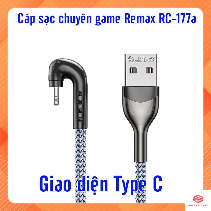 Cáp sạc chuyên game cổng Type C Remax RC-177a Heymanba II Series max 2.1A gập 180 độ